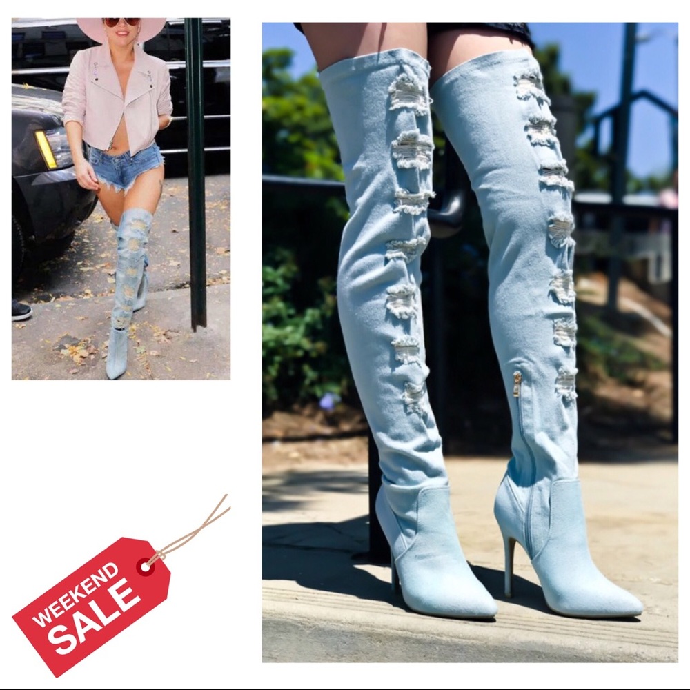 Denim Thigh High Boots